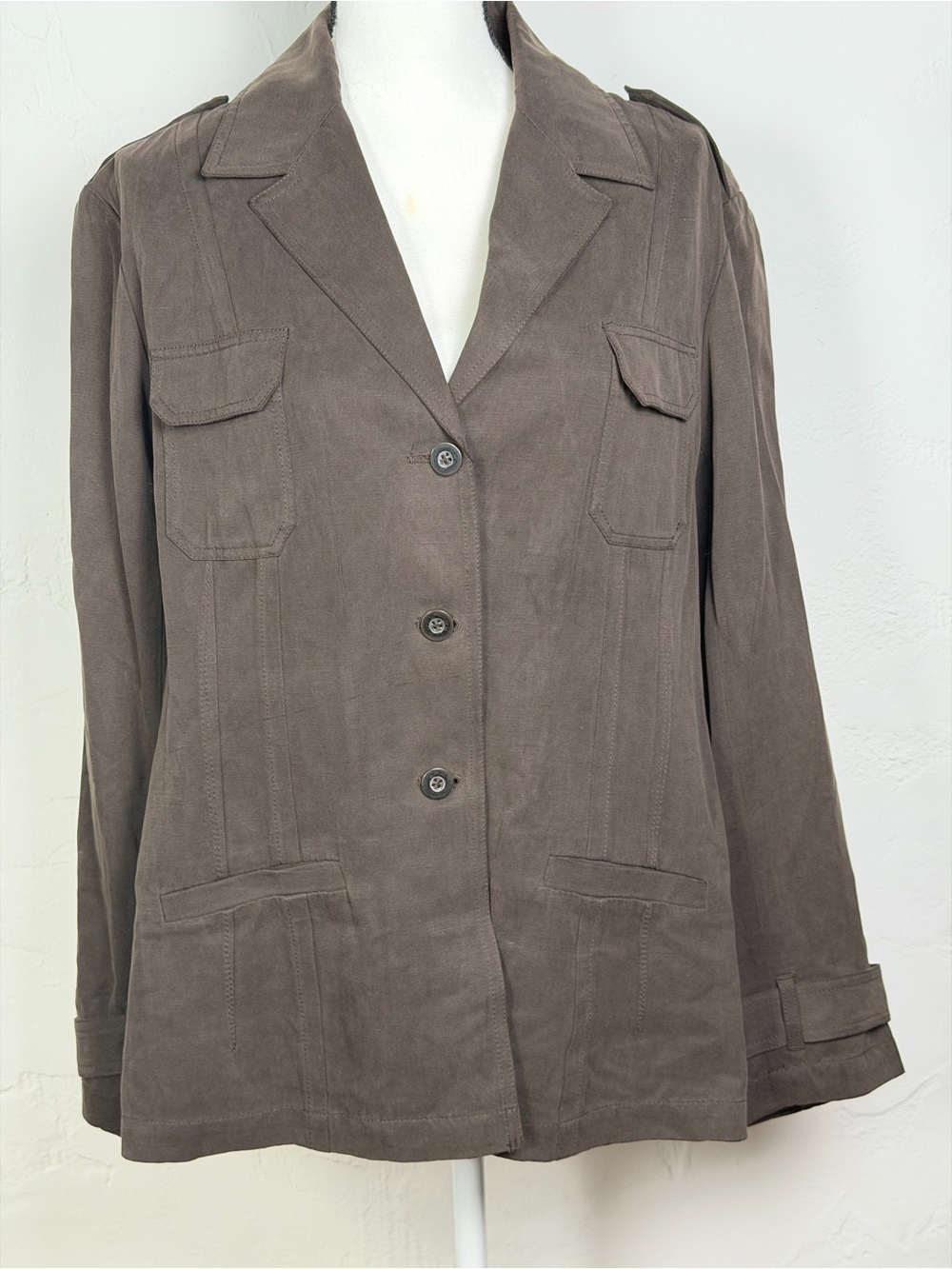 Chico's Taupe Brown Button-Front Utility Jacket Blazer size 3 or 16/18